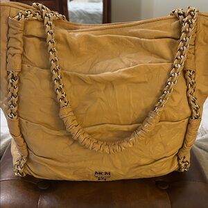 MCM Gold-Tan Leather Shoulder Bag
